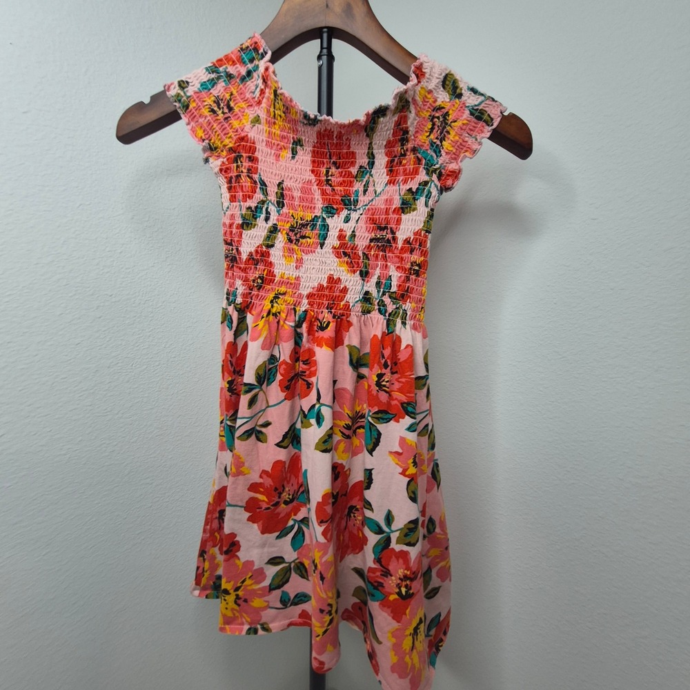 Billabong Girls Pink Floral Smocked Bodice Summer Dress Size Medium M 8-10 Beach
